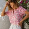 Clothing Skies Are Blue | Skies Are Blue Sweet Floral Ruffled Top New In Clothing White-Pink