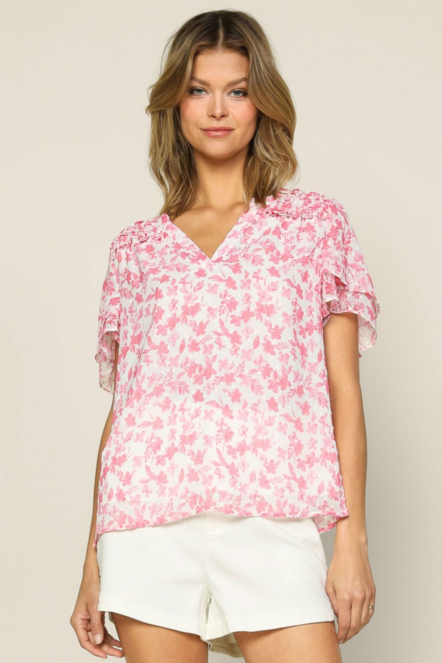 Clothing Skies Are Blue | Skies Are Blue Sweet Floral Ruffled Top New In Clothing White-Pink