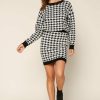 Clothing Skies Are Blue | Skies Are Blue Houndstooth Knit Mini Skirt Clothing Black-White