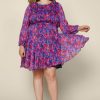 Plus Size Skies Are Blue | Skies Are Blue Plus Size Multicolor Flowy Mini Dress Clothing Cobalt-Hot Pink