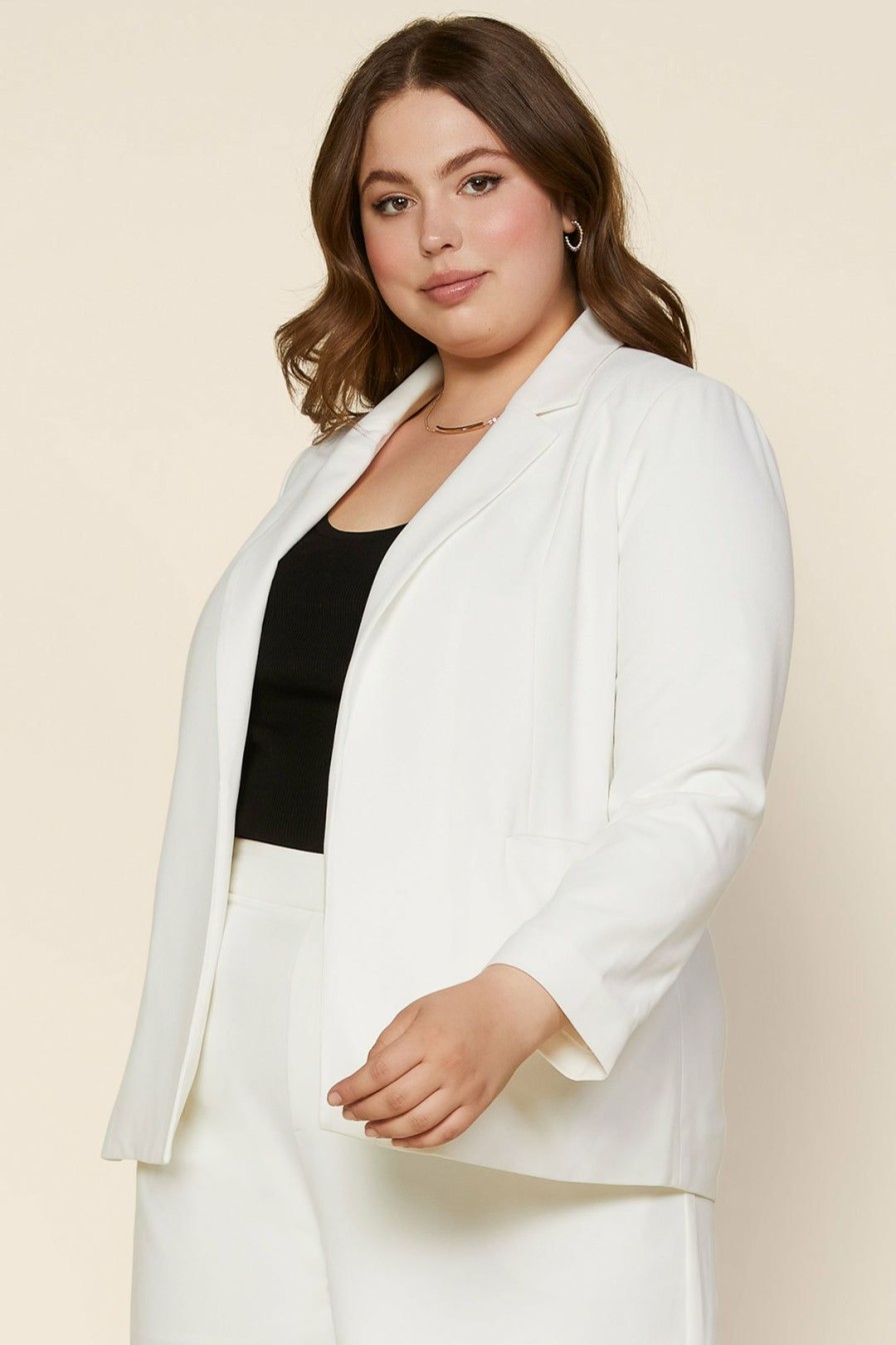 Plus Size Skies Are Blue | Skies Are Blue Plus Size Welt Pocket Blazer Clothing White