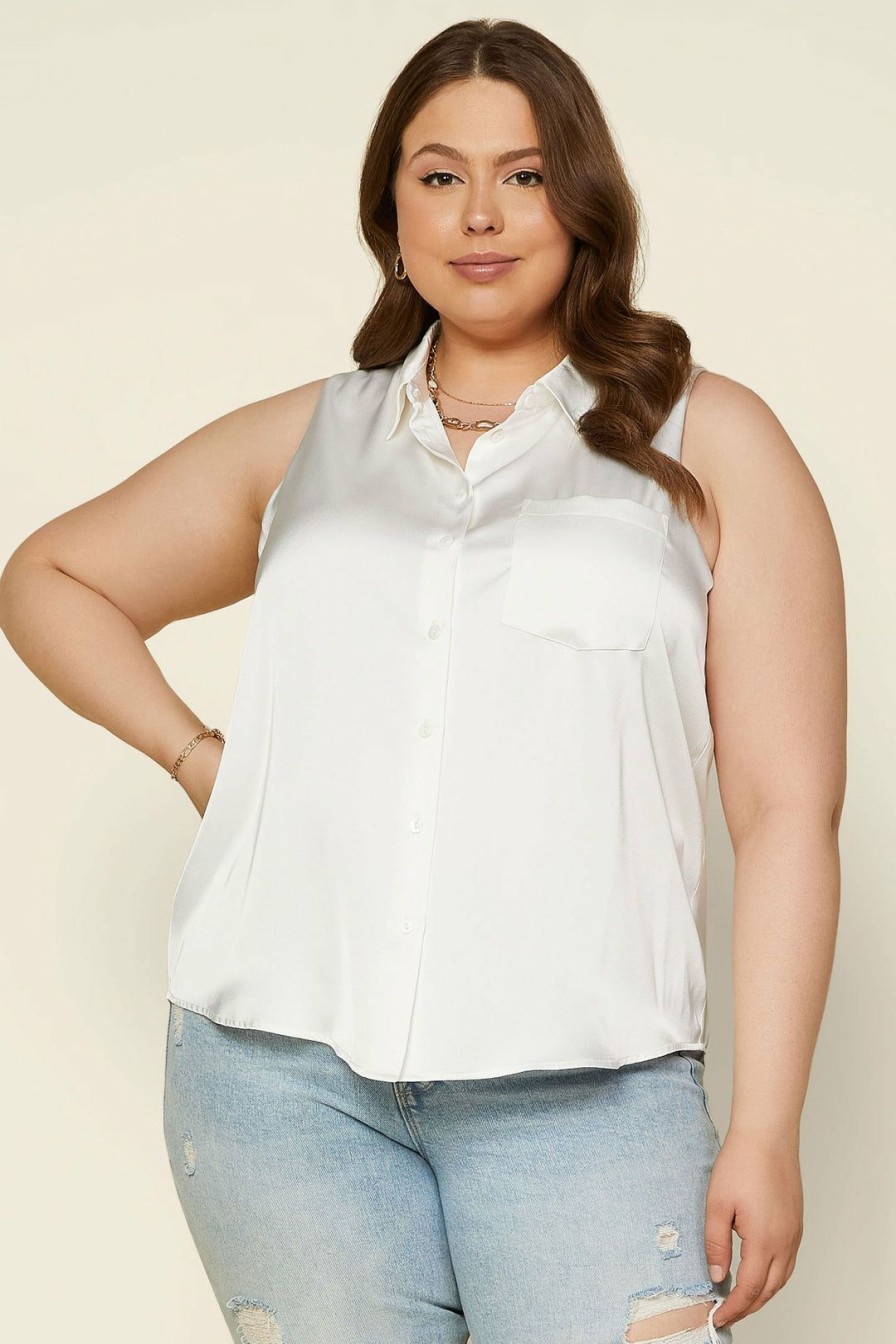 Clothing Skies Are Blue | Skies Are Blue Plus Size Sleeveless Button Down Top White