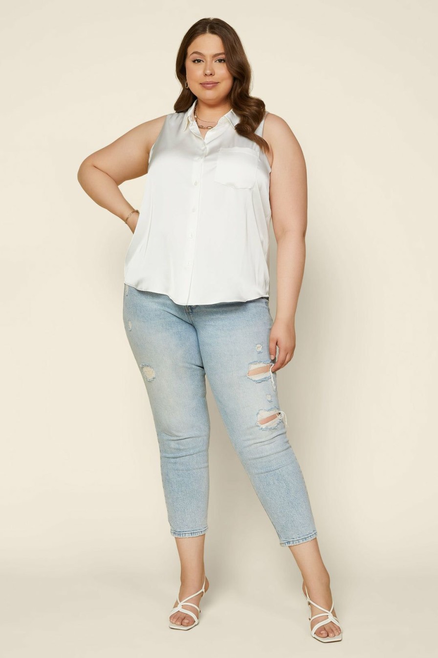 Clothing Skies Are Blue | Skies Are Blue Plus Size Sleeveless Button Down Top White