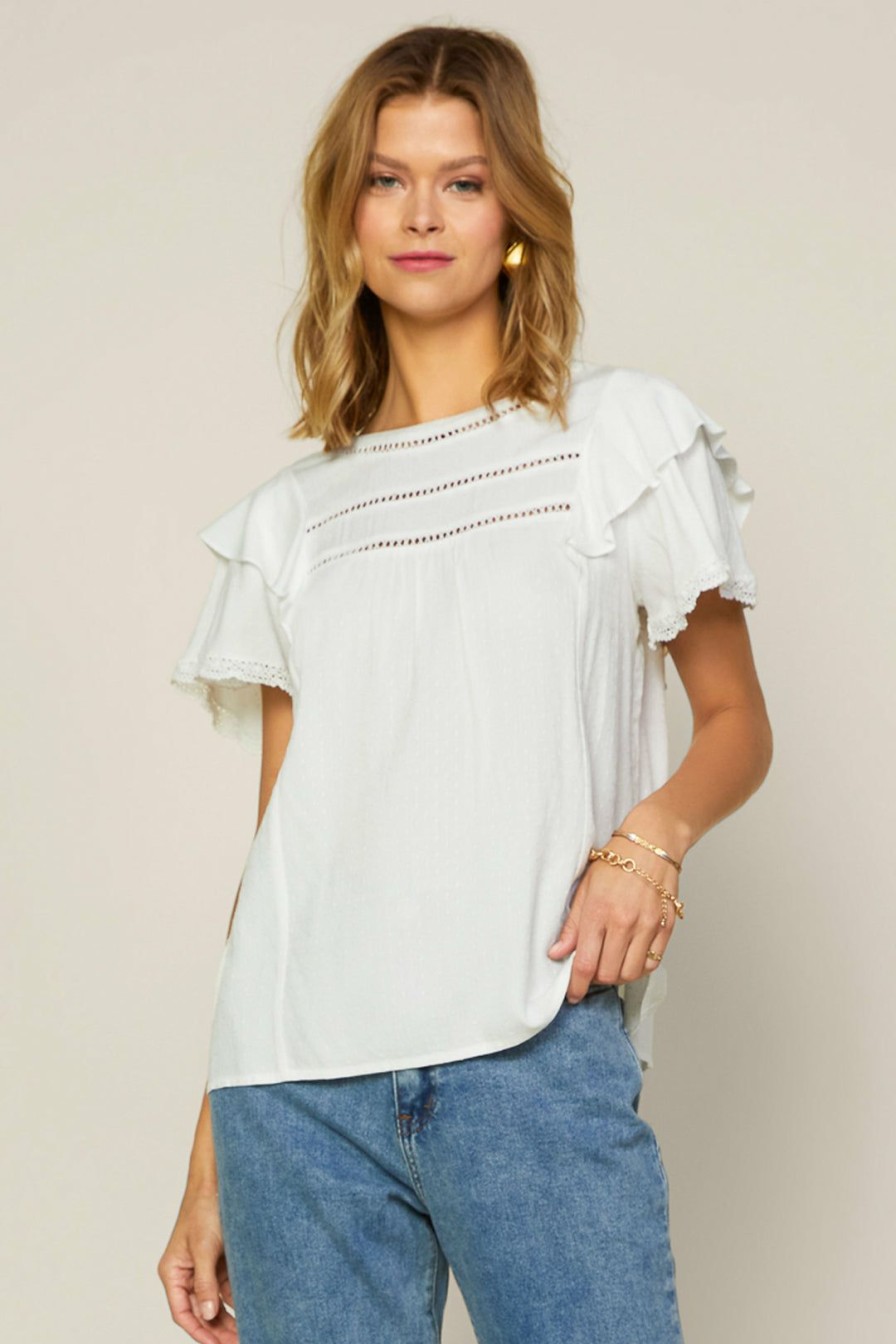 Clothing Skies Are Blue | Skies Are Blue Ruffled Lace Detailed Top White