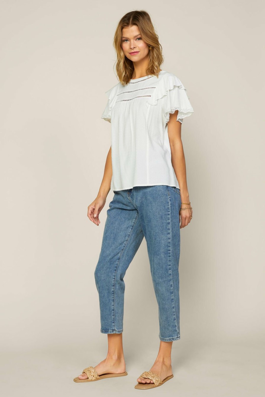 Clothing Skies Are Blue | Skies Are Blue Ruffled Lace Detailed Top White