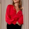 Clothing Skies Are Blue | Skies Are Blue Clothing Shir V Neck Blouse Red