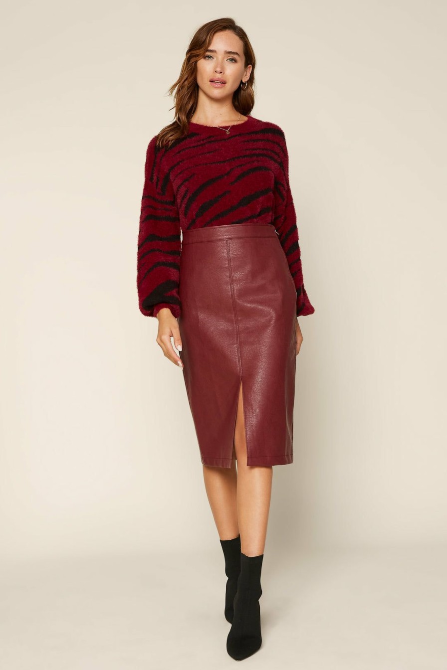 Clothing Skies Are Blue | Skies Are Blue Carissa Vegan Leather Midi Skirt Clothing Burgundy