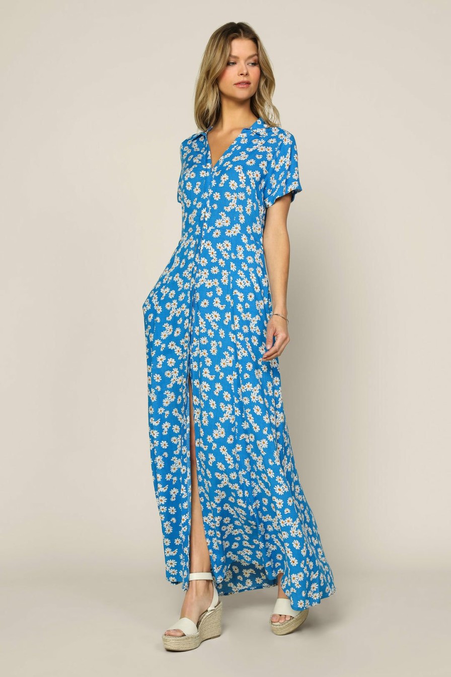 Clothing Skies Are Blue | Skies Are Blue New In Clothing Floral Print Maxi Shirt Dress Blue Floral