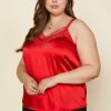 Plus Size Skies Are Blue | Skies Are Blue Plus Size Satin Lace Trimmed Cami Fiery Red