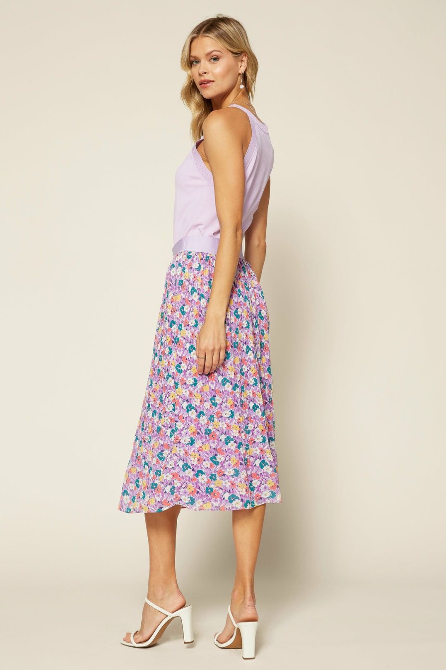 Clothing Skies Are Blue | Skies Are Blue Floral Pleated Midi Skirt Lavender Floral