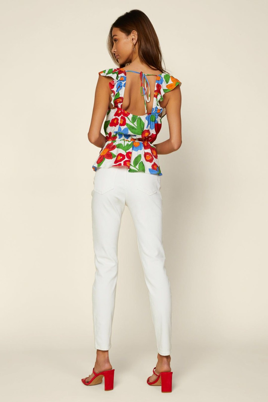 Clothing Skies Are Blue | Skies Are Blue Luna Floral Peplum Top White-Red