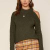 Clothing Skies Are Blue | Skies Are Blue Clothing Layla Cutout Shoulder Sweater Olive