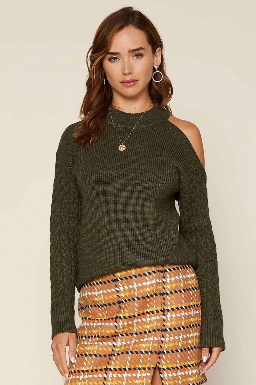 Clothing Skies Are Blue | Skies Are Blue Clothing Layla Cutout Shoulder Sweater Olive