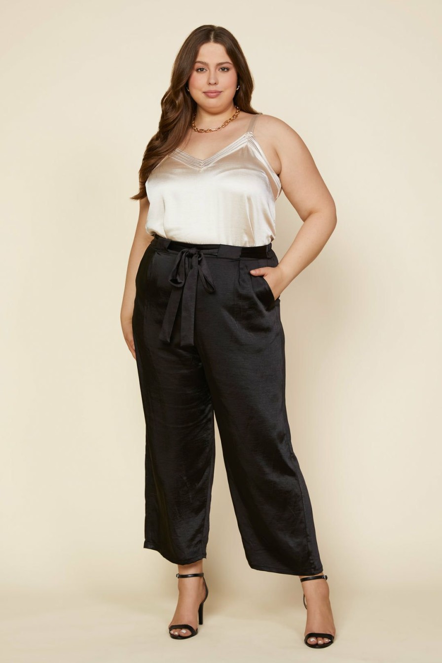 Plus Size Skies Are Blue | Skies Are Blue Plus Size Wide Leg Satin Pants Clothing Black