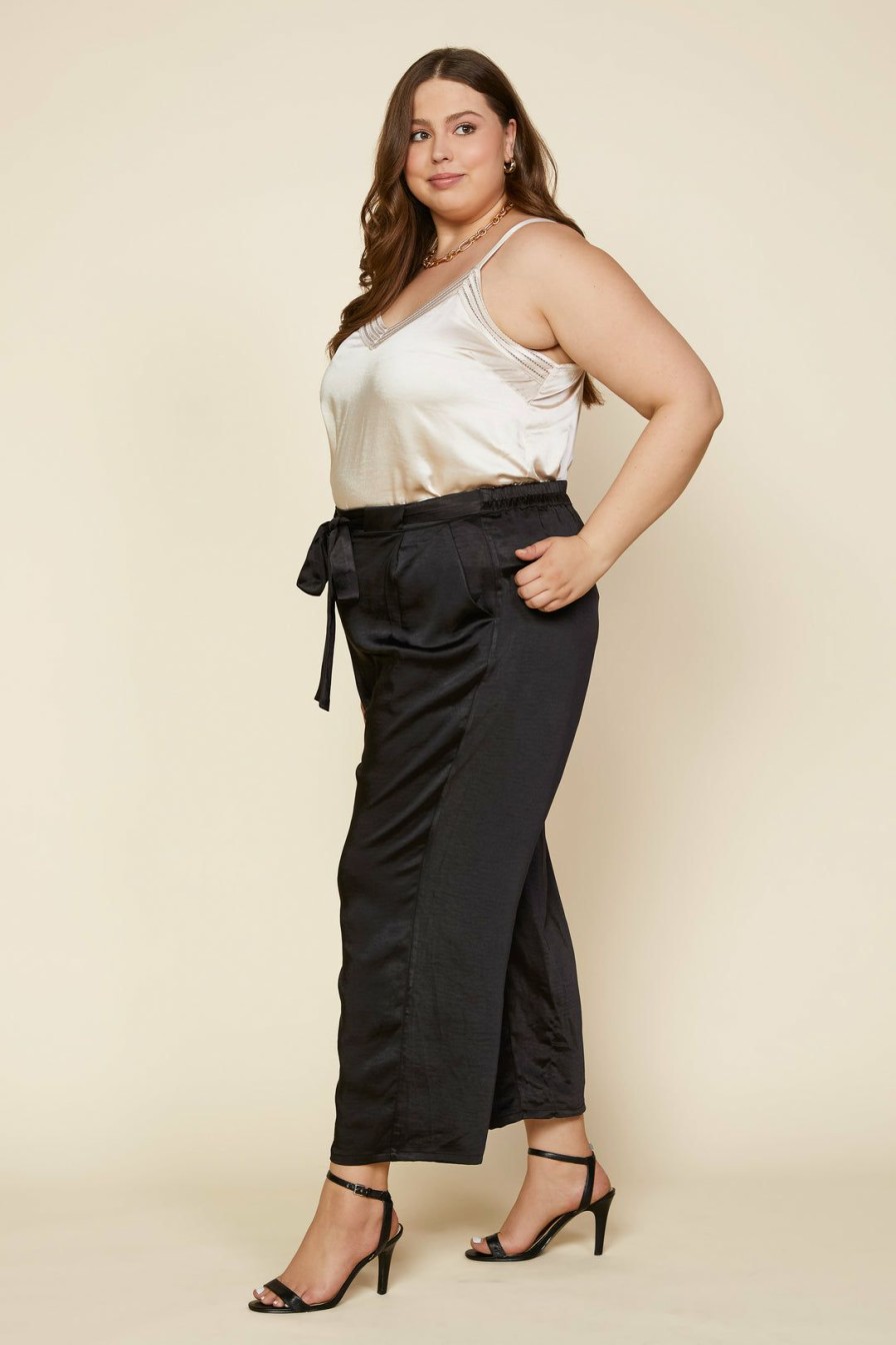 Plus Size Skies Are Blue | Skies Are Blue Plus Size Wide Leg Satin Pants Clothing Black