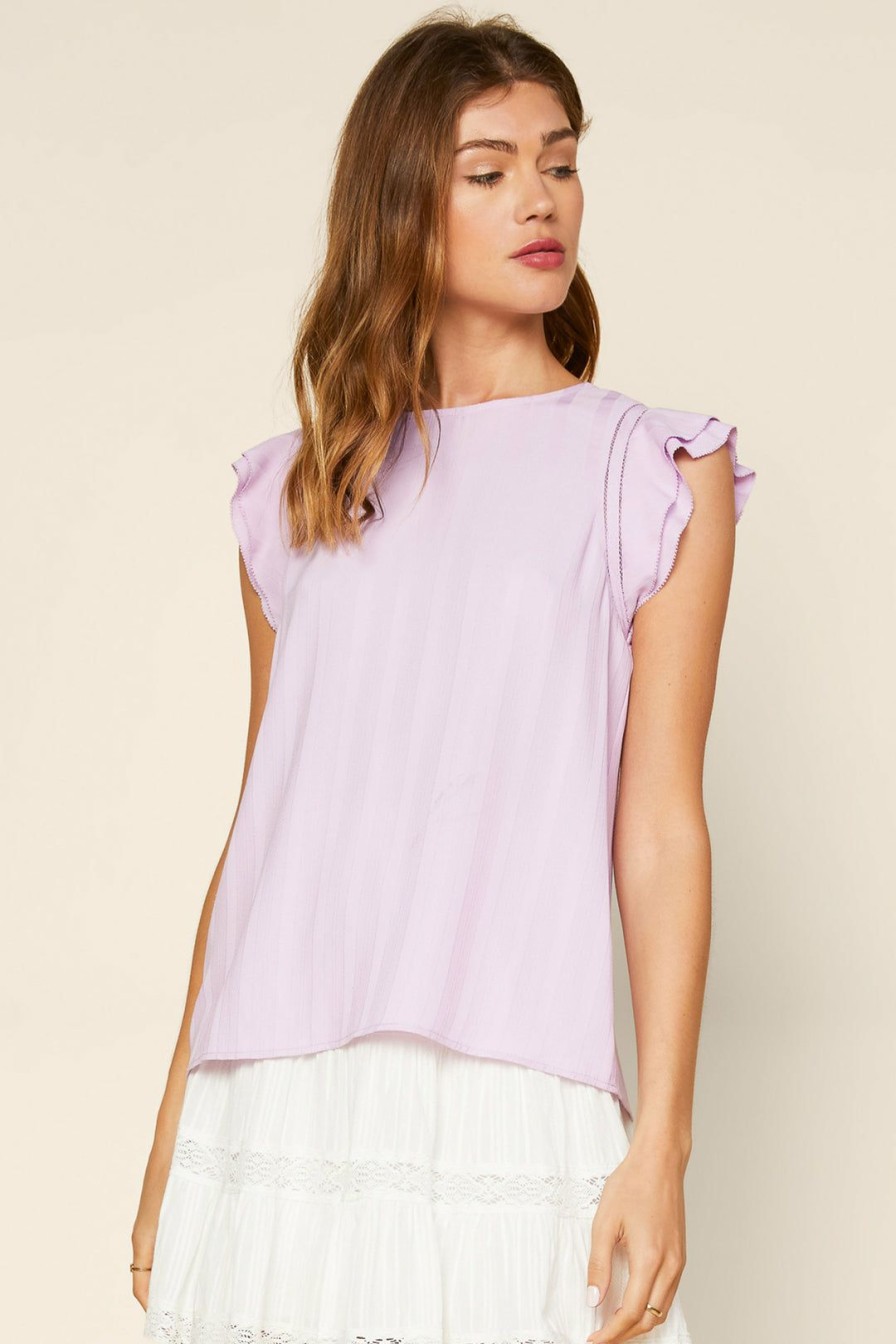 Clothing Skies Are Blue | Skies Are Blue Clothing Striped Jacquard Flutter Sleeve Top Lavender