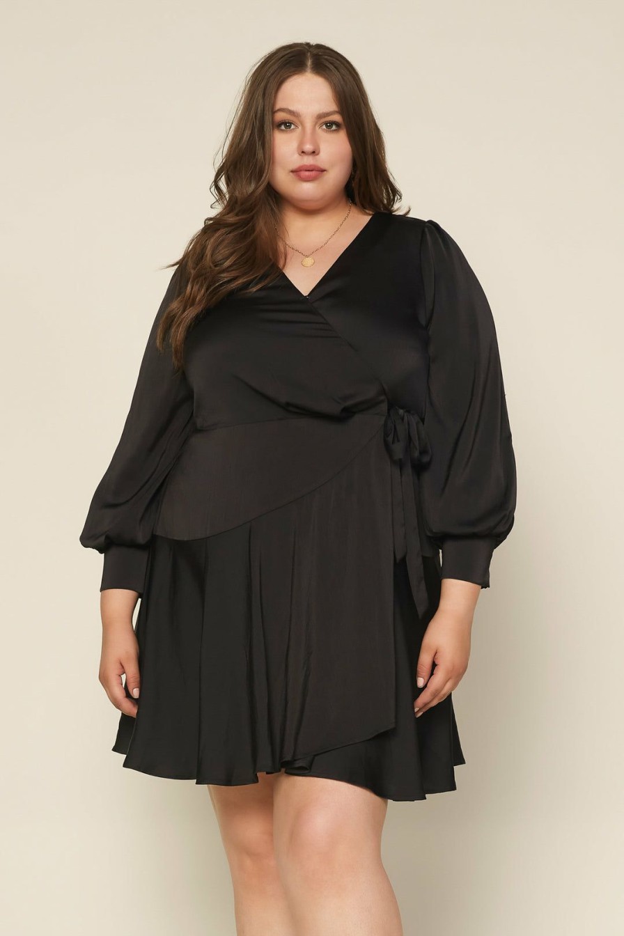 Plus Size Skies Are Blue | Skies Are Blue Plus Size Surplice Wrap Mini Dress Black