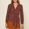 Clothing Skies Are Blue | Skies Are Blue Floral Motif Blouse Clothing Burgundy