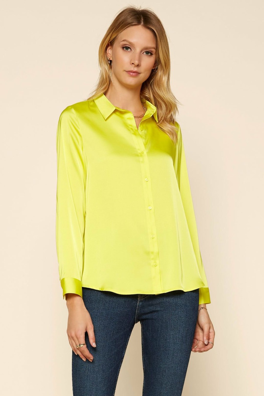 Clothing Skies Are Blue | Skies Are Blue Clothing Satin Button Down Shirt Lime