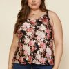 Plus Size Skies Are Blue | Skies Are Blue Clothing Plus Size Floral Cowl Neck Cami Black/Pink