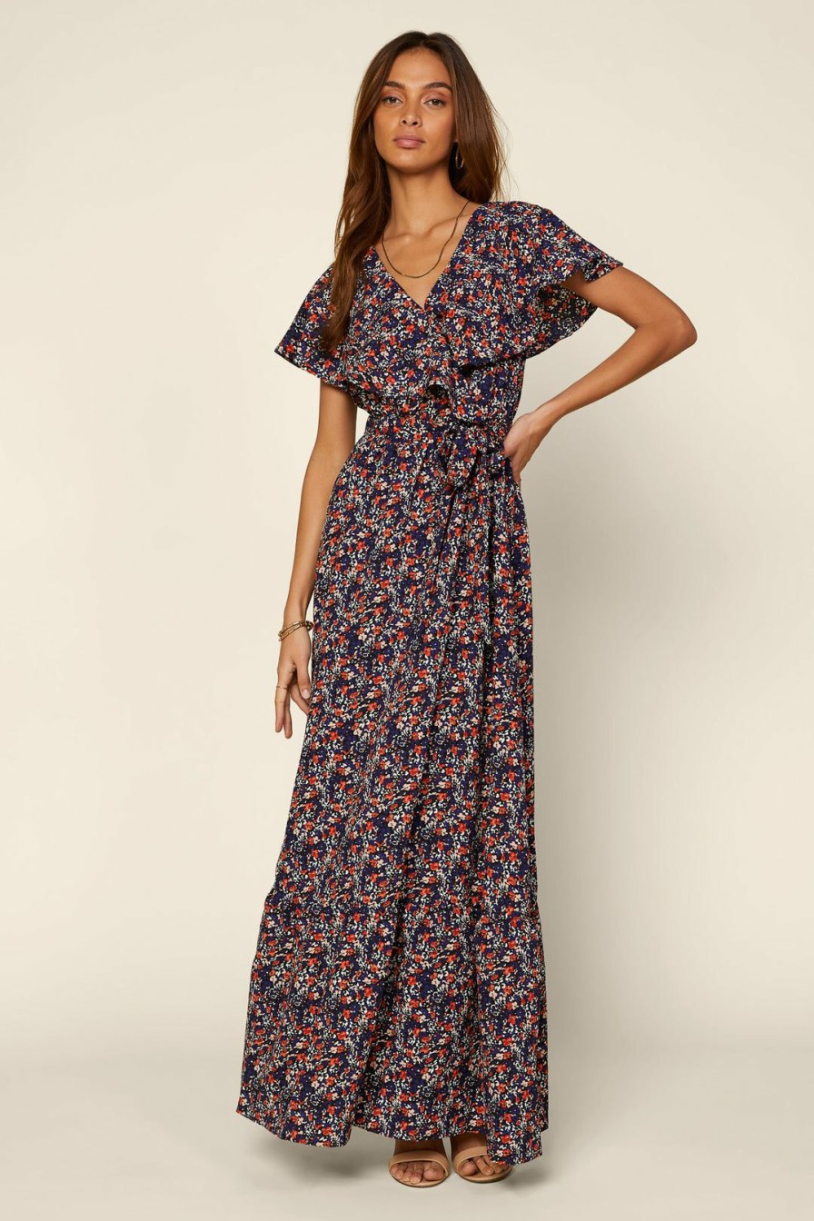 Clothing Skies Are Blue | Skies Are Blue Scarlett Floral Maxi Dress Navy-Rust Floral