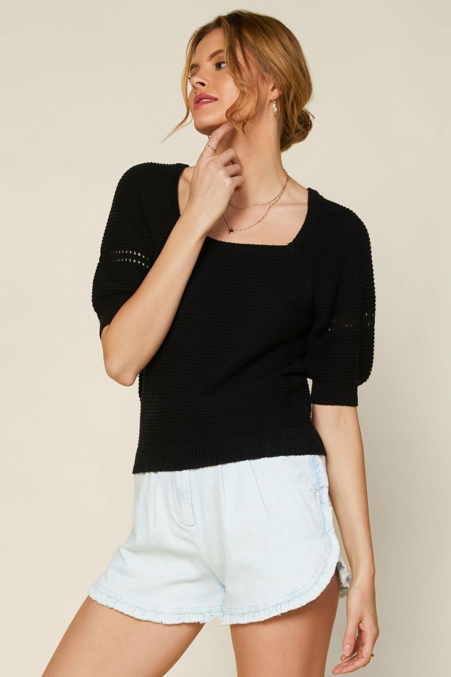 Clothing Skies Are Blue | Skies Are Blue Puff Sleeve Sweater Black