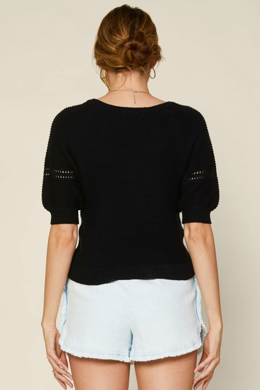 Clothing Skies Are Blue | Skies Are Blue Puff Sleeve Sweater Black