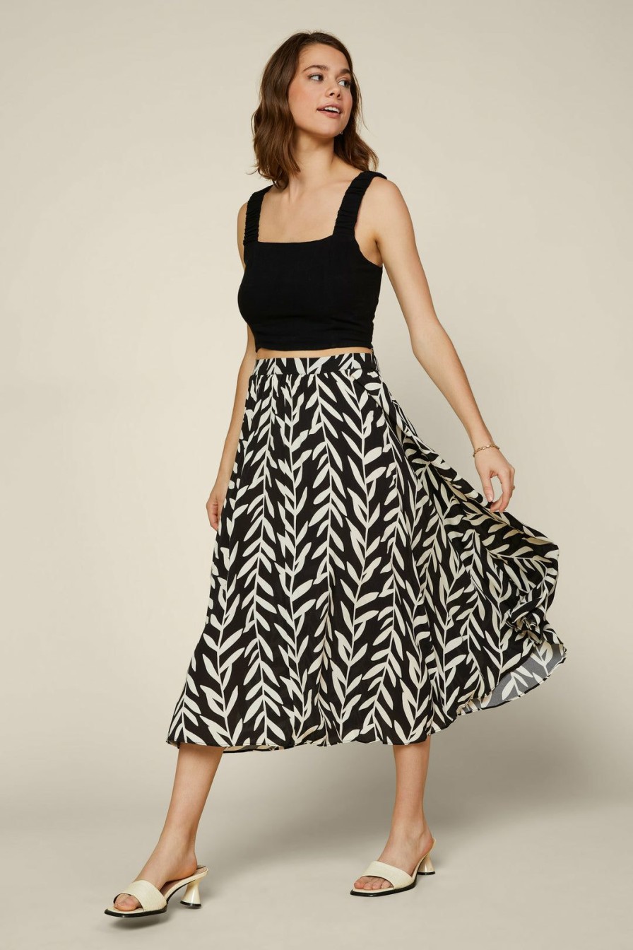 Clothing Skies Are Blue | Skies Are Blue New In Clothing Botanical Pleated Midi Skirt Black Ivory