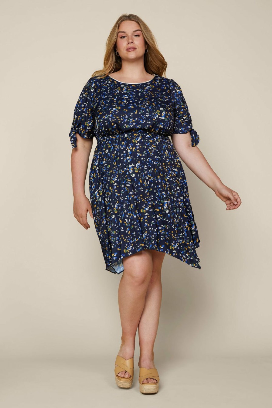 Plus Size Skies Are Blue | Skies Are Blue Clothing Plus Size Confetti Asymmetrical Mini Dress Navy-Blue