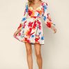 Clothing Skies Are Blue | Skies Are Blue Floral Sweetheart Mini Dress Cream Red Floral