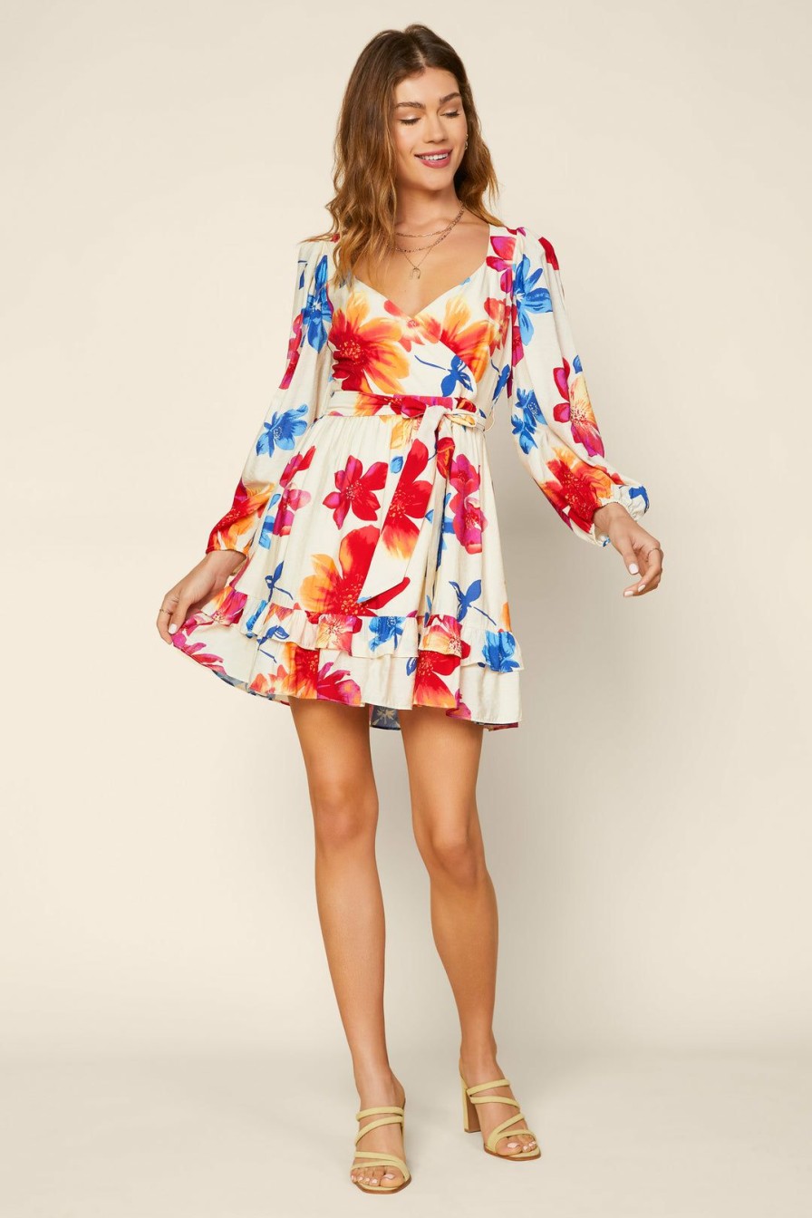 Clothing Skies Are Blue | Skies Are Blue Floral Sweetheart Mini Dress Cream Red Floral