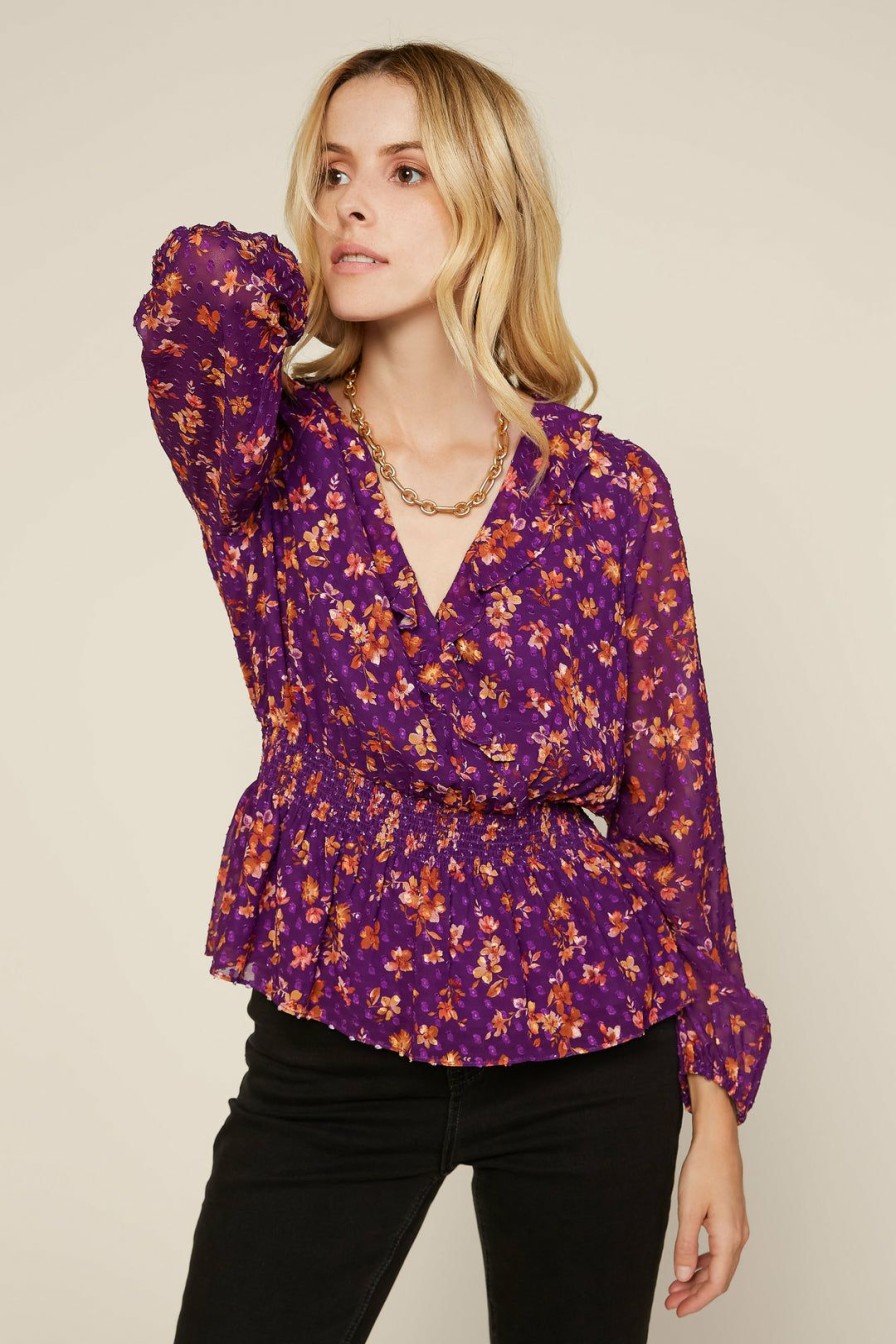 Clothing Skies Are Blue | Skies Are Blue Floral Swiss Dot Blouse Violet-Amber