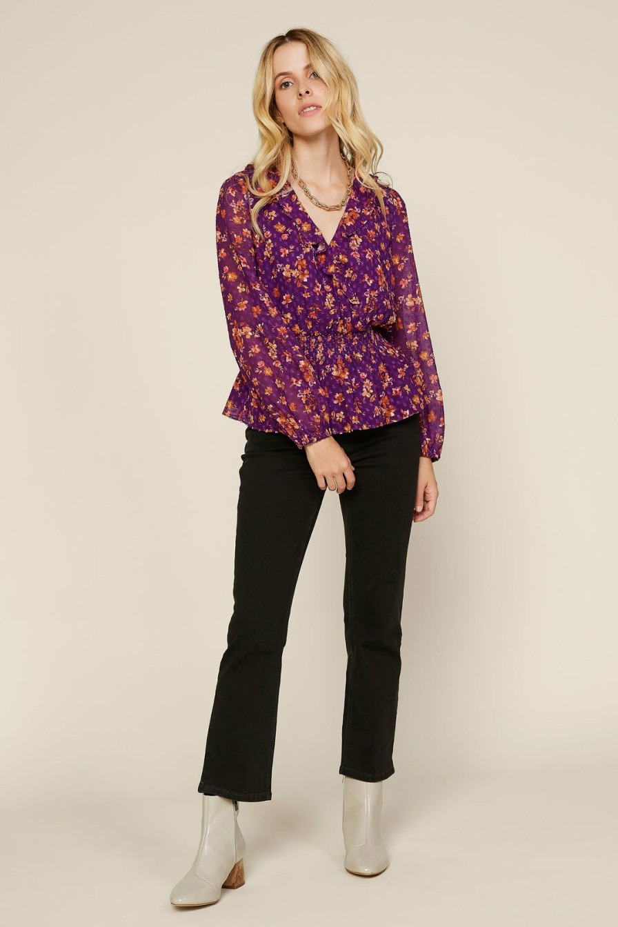 Clothing Skies Are Blue | Skies Are Blue Floral Swiss Dot Blouse Violet-Amber