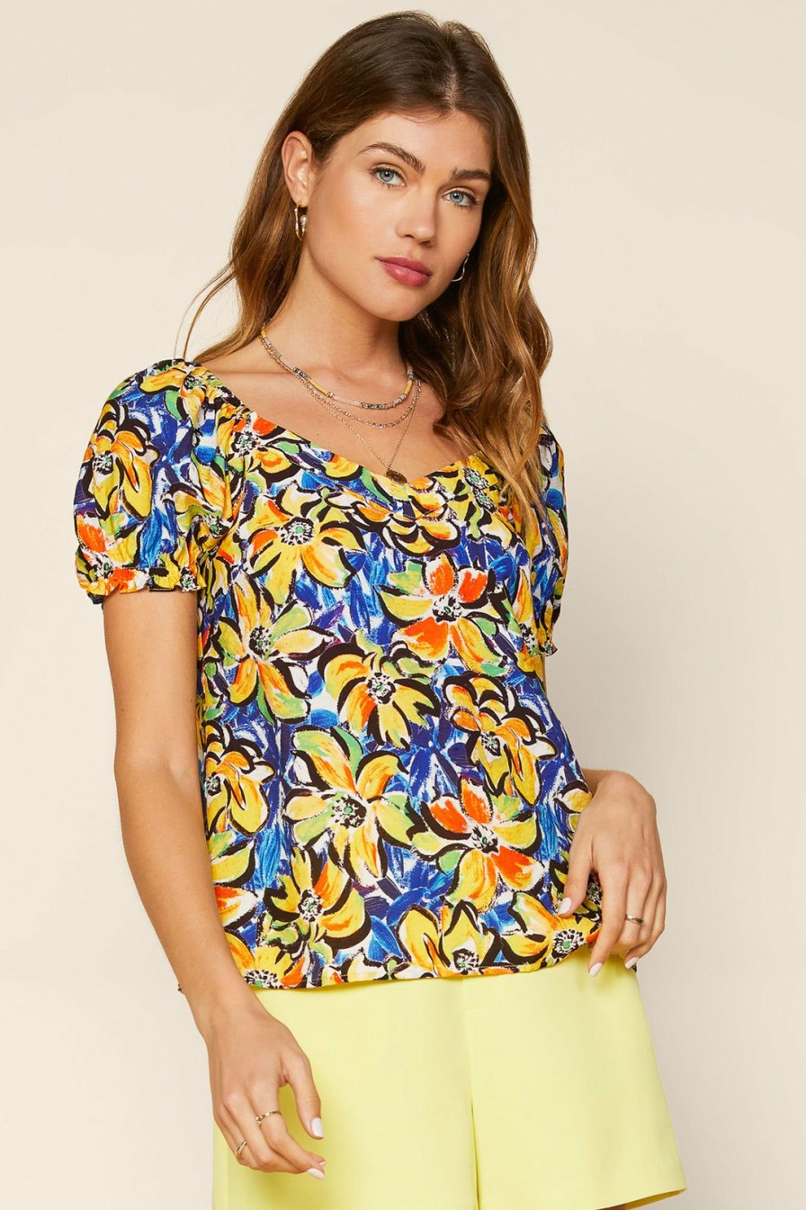 Clothing Skies Are Blue | Skies Are Blue Jaylee Floral Top Tops Cobalt Blue Yellow