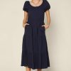 Clothing Skies Are Blue | Skies Are Blue New In Clothing Puff Sleeve Midi Dress Navy