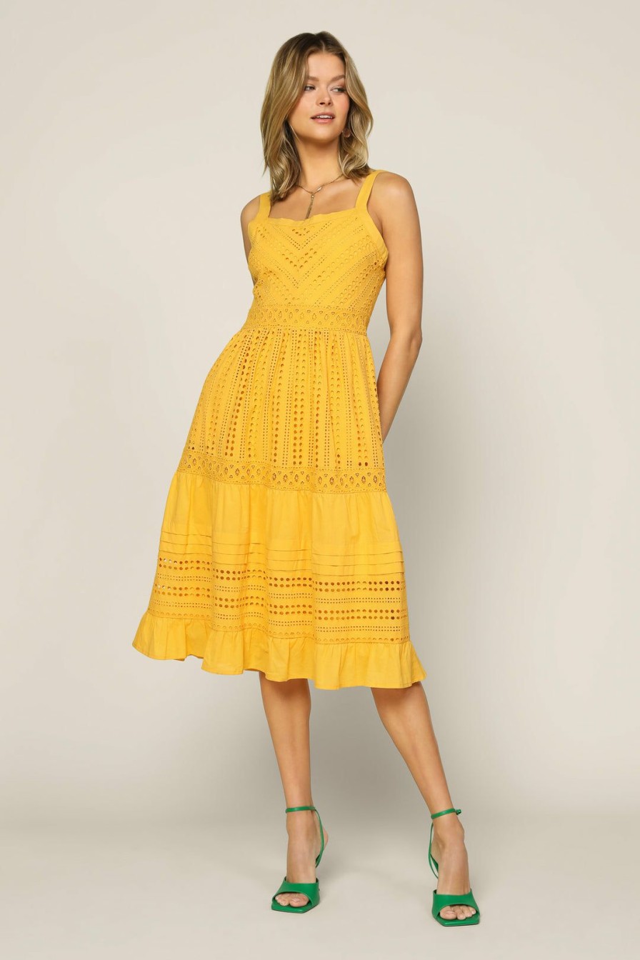 Clothing Skies Are Blue | Skies Are Blue Sleeveless Eyelet Midi Dress Mellow Yellow