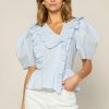 Clothing Skies Are Blue | Skies Are Blue New In Clothing Ruffled Collar Peplum Top Ice Blue