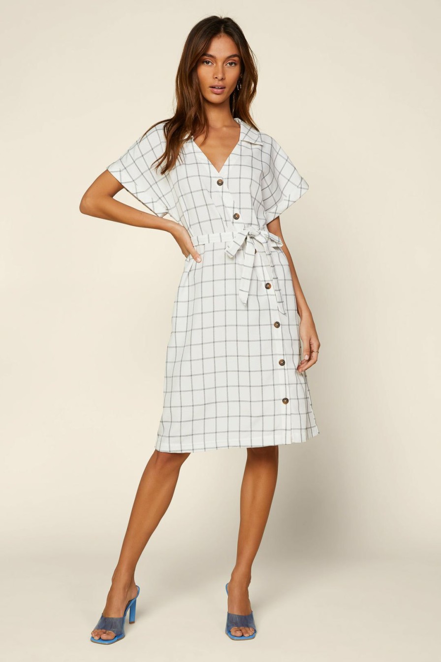 Clothing Skies Are Blue | Skies Are Blue Clothing Button Down Collared Shirt Dress Ivory-Black