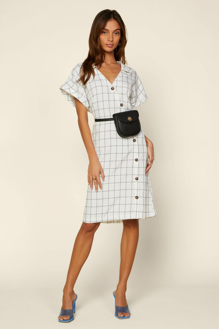 Clothing Skies Are Blue | Skies Are Blue Clothing Button Down Collared Shirt Dress Ivory-Black