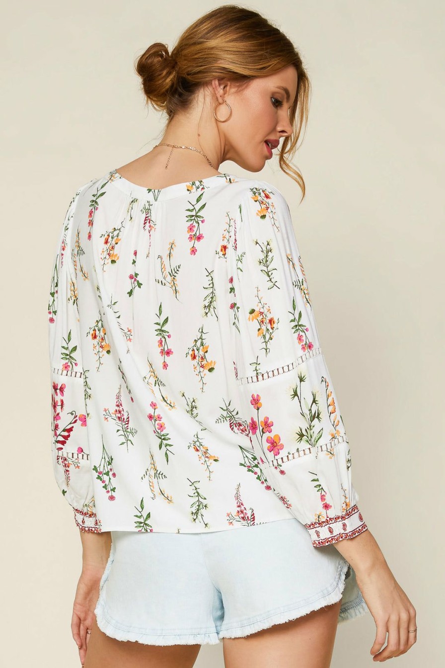 Clothing Skies Are Blue | Skies Are Blue Floral Border Print Top Ivory Red