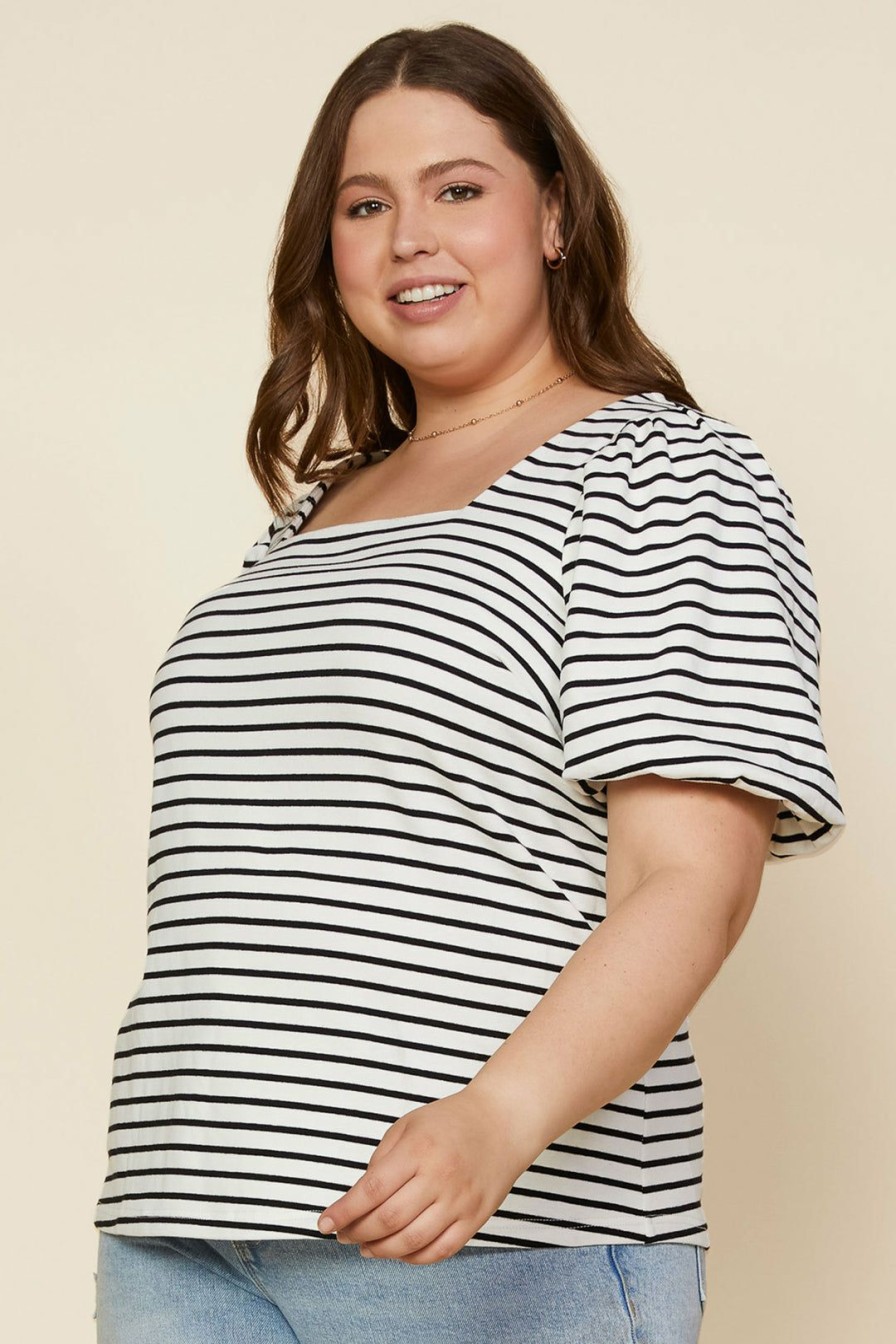 Plus Size Skies Are Blue | Skies Are Blue Plus Size Alia Striped Square Neck Top Clothing Black White