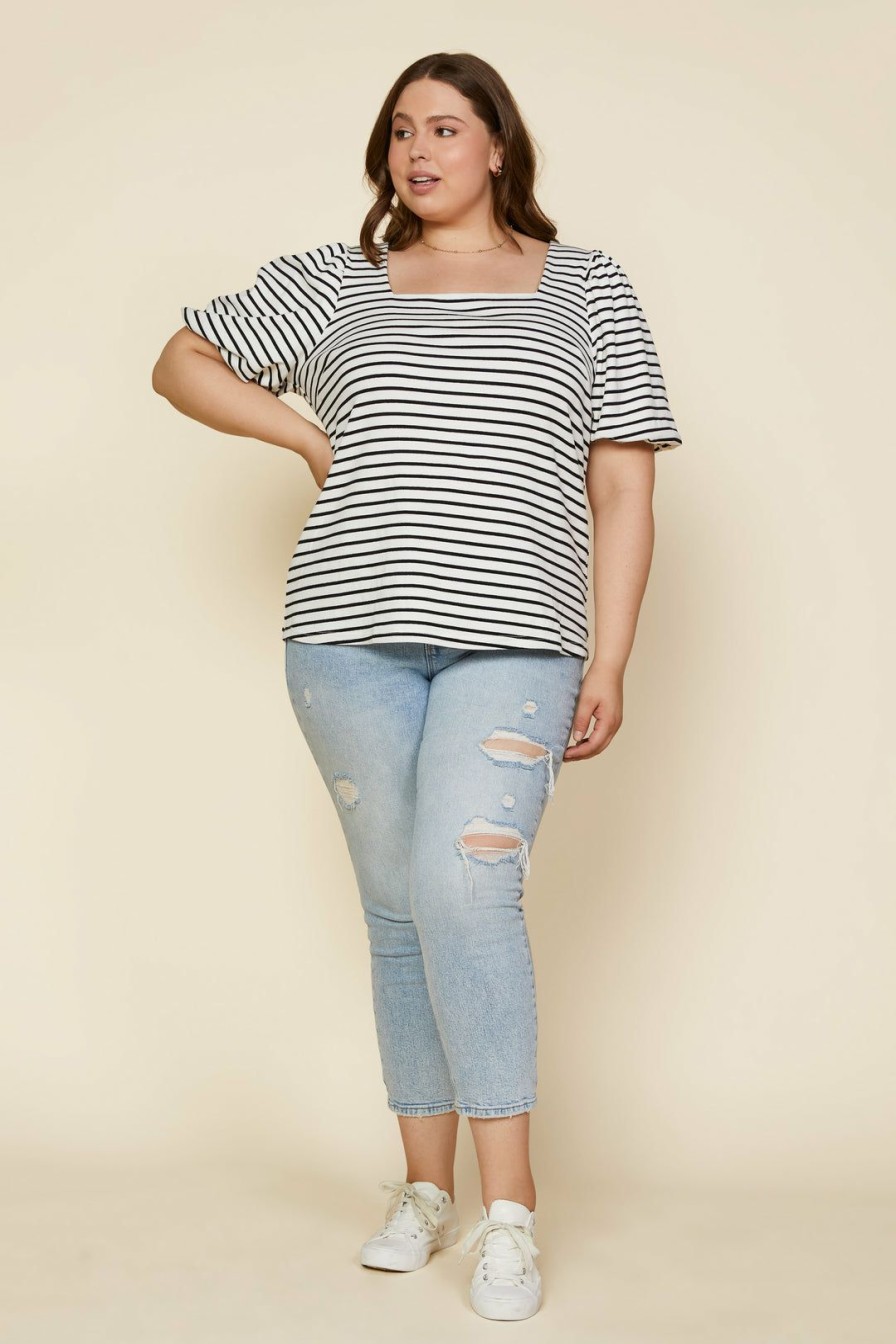 Plus Size Skies Are Blue | Skies Are Blue Plus Size Alia Striped Square Neck Top Clothing Black White