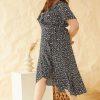 Plus Size Skies Are Blue | Skies Are Blue Plus Size Floral Ruffled Wrap Dress Black-Lavender