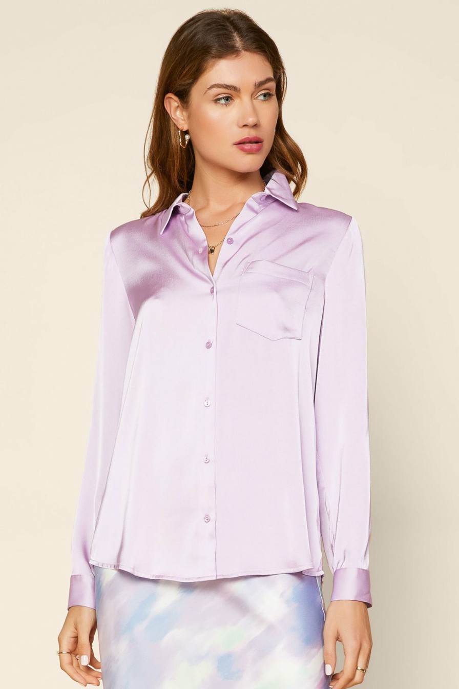 Clothing Skies Are Blue | Skies Are Blue Clothing Satin Button Down Shirt Lavender