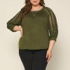 Plus Size Skies Are Blue | Skies Are Blue Plus Size Crochet Trim Knit Top Olive