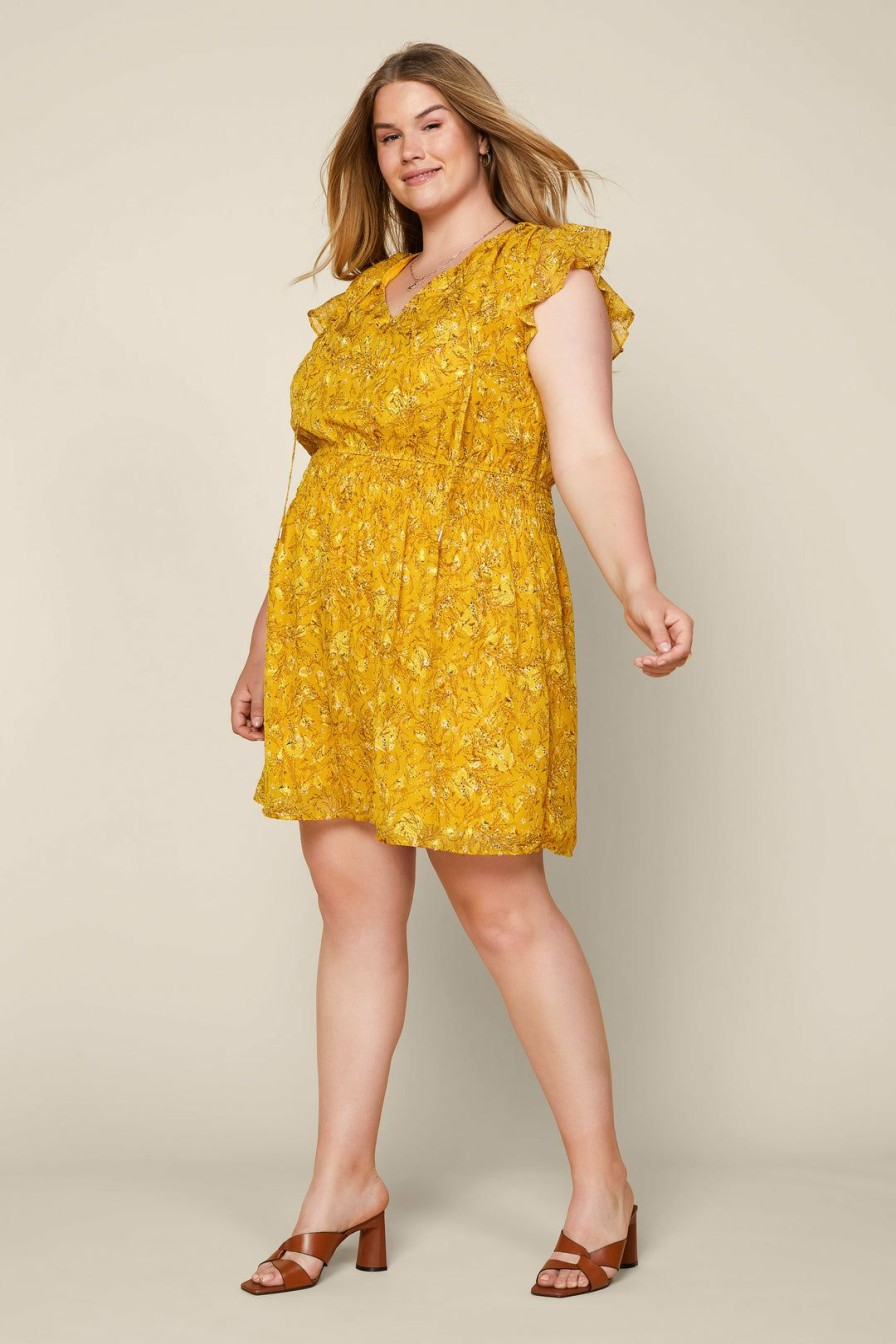 Plus Size Skies Are Blue | Skies Are Blue Plus Size River Floral Ruffle Dress Clothing Mustard