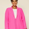 Plus Size Skies Are Blue | Skies Are Blue Plus Size Neon Welt Pocket Blazer Clothing Ultra Pink