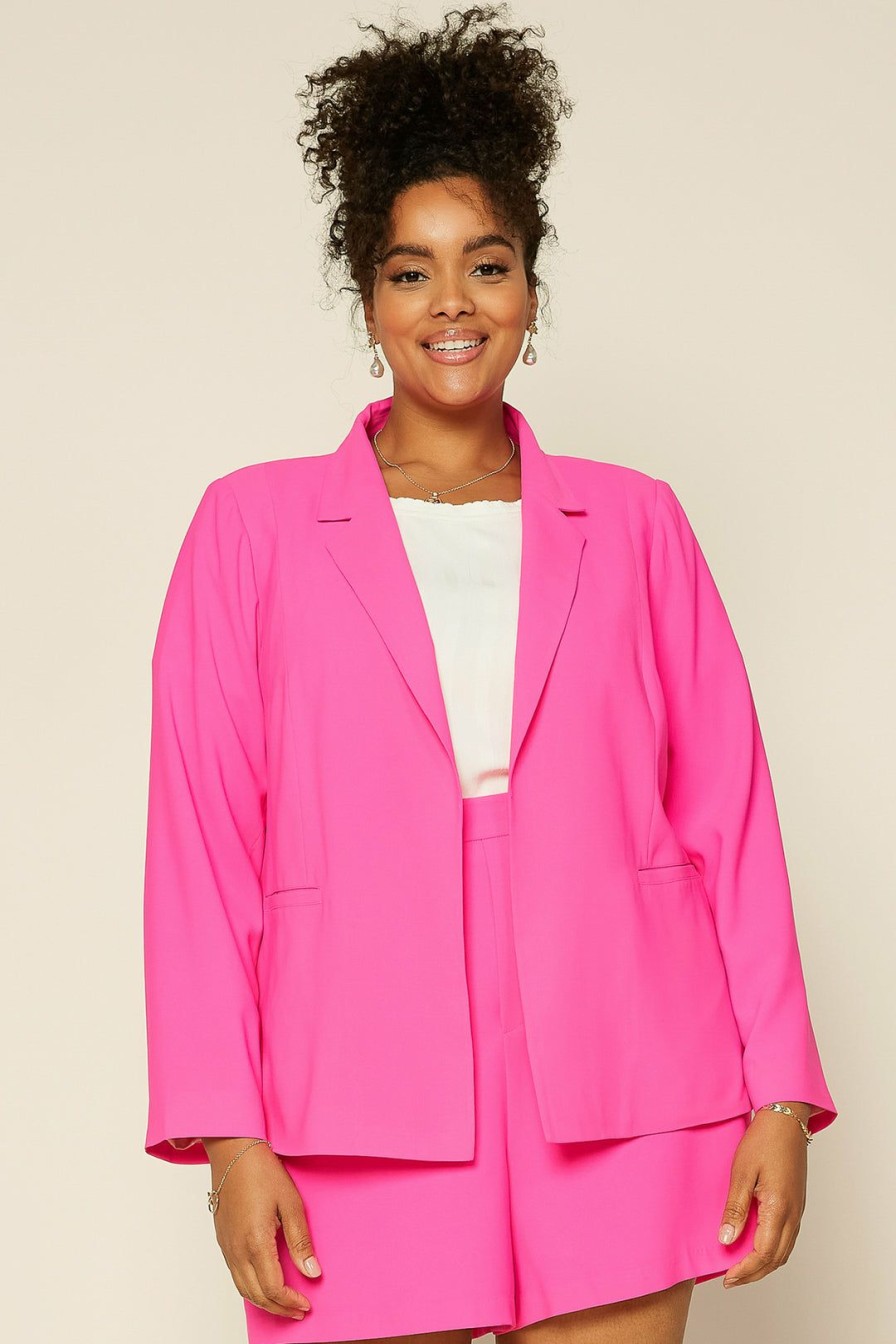 Plus Size Skies Are Blue | Skies Are Blue Plus Size Neon Welt Pocket Blazer Clothing Ultra Pink