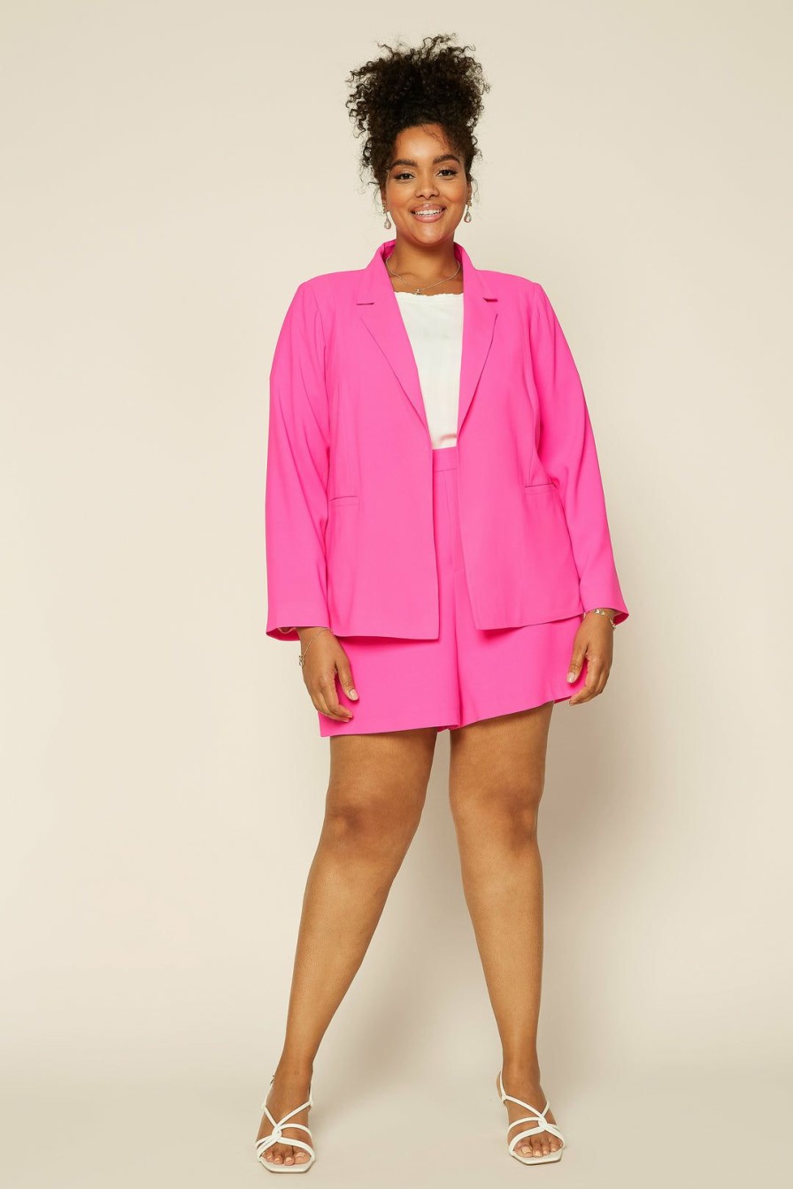 Plus Size Skies Are Blue | Skies Are Blue Plus Size Neon Welt Pocket Blazer Clothing Ultra Pink