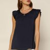 Clothing Skies Are Blue | Skies Are Blue Clothing Pleated Short Sleeve Top Navy